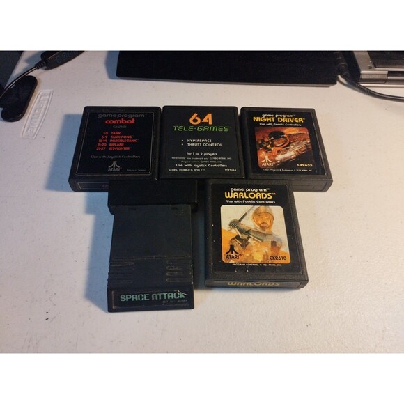 Atari 2600 Lot Of 5 Games - Tested & Work - Asteroids, Warlords, Space Attack - Picture 1 of 3